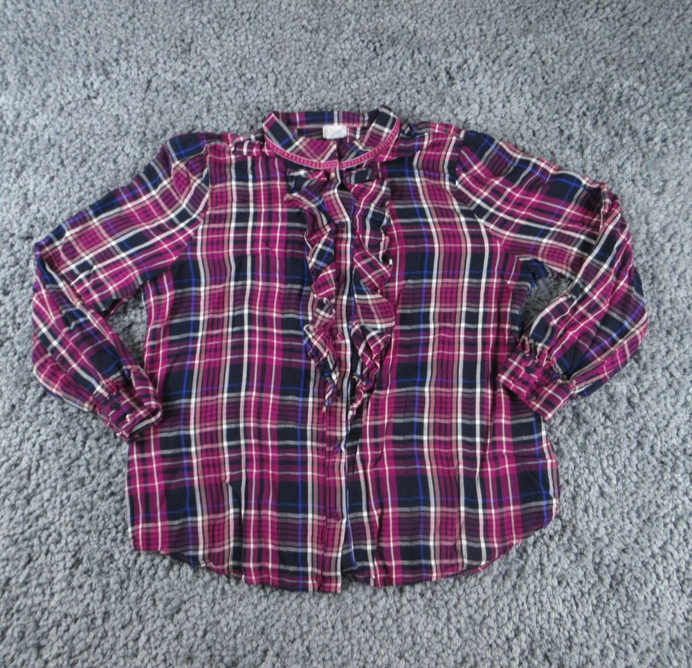 Chico's Shirt Womens 3 US 16 Purple Plaid Long Sleeve Button Up